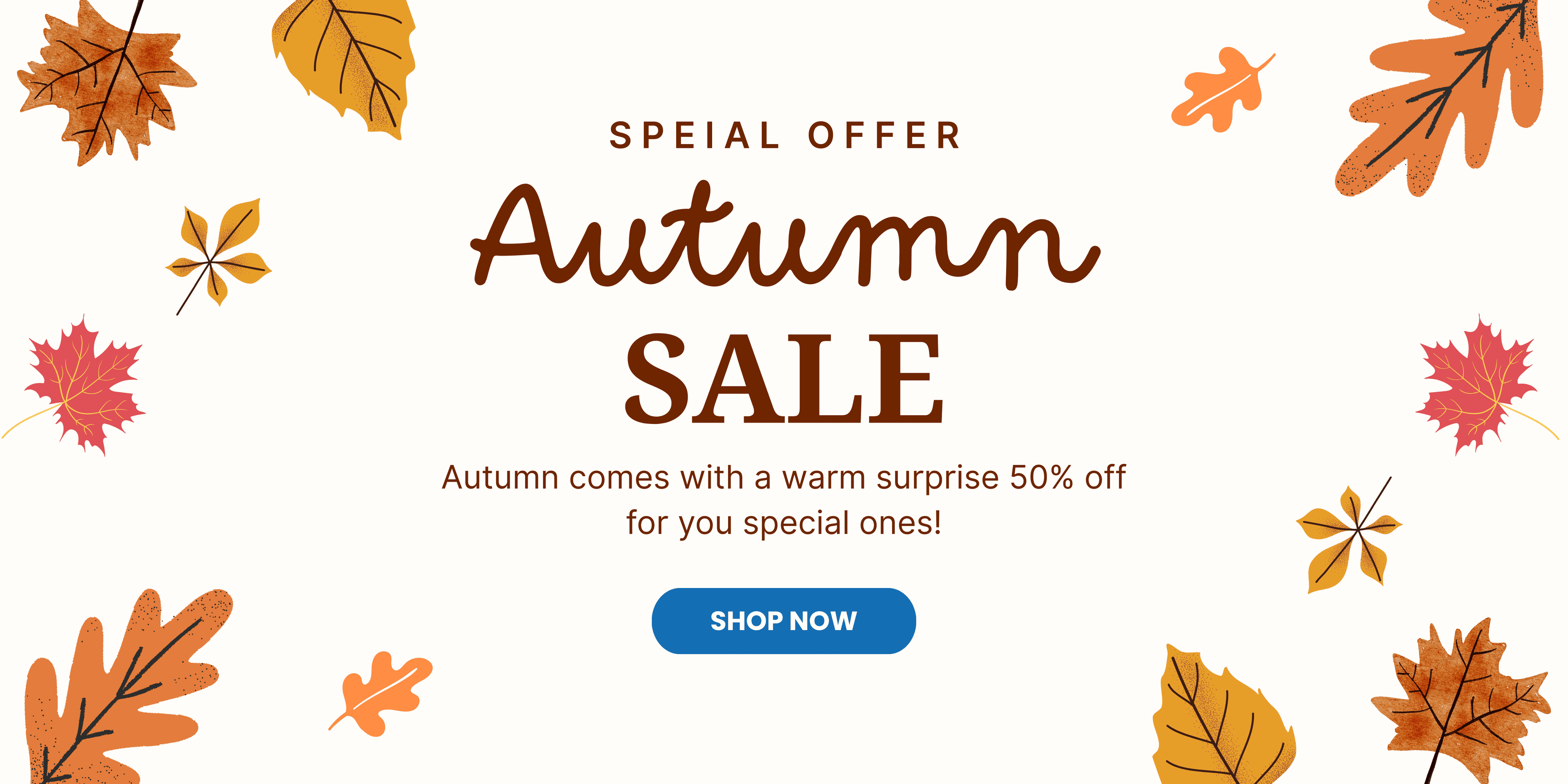 Autumn sale promotion with falling leaves offering 50% discount on smart home essentials