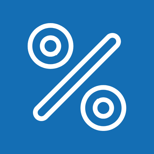 Blue percentage discount icon for sale collection