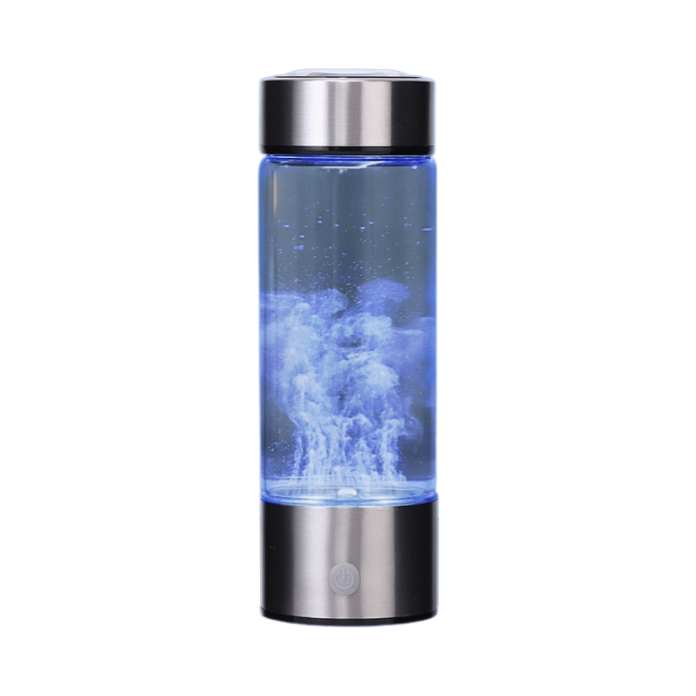 Bottle with blue LED light on a white background