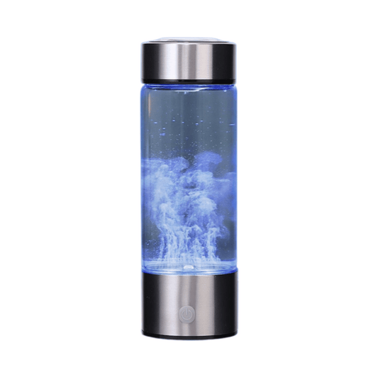 Bottle with blue LED light on a white background
