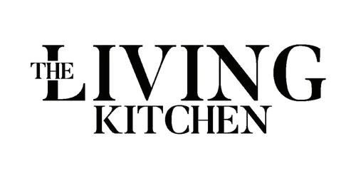 Logo of 'The Living Kitchen' on a grey background
