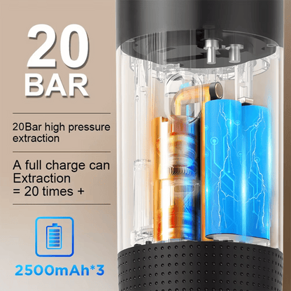 Vape device with battery and pressure extraction features on a beige background