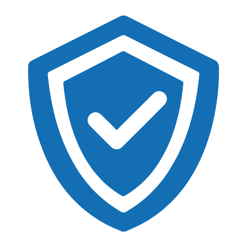 Blue shield icon with a check mark on a green background