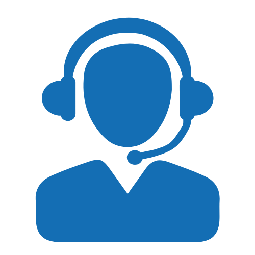 Blue silhouette of a person wearing a headset on a green background
